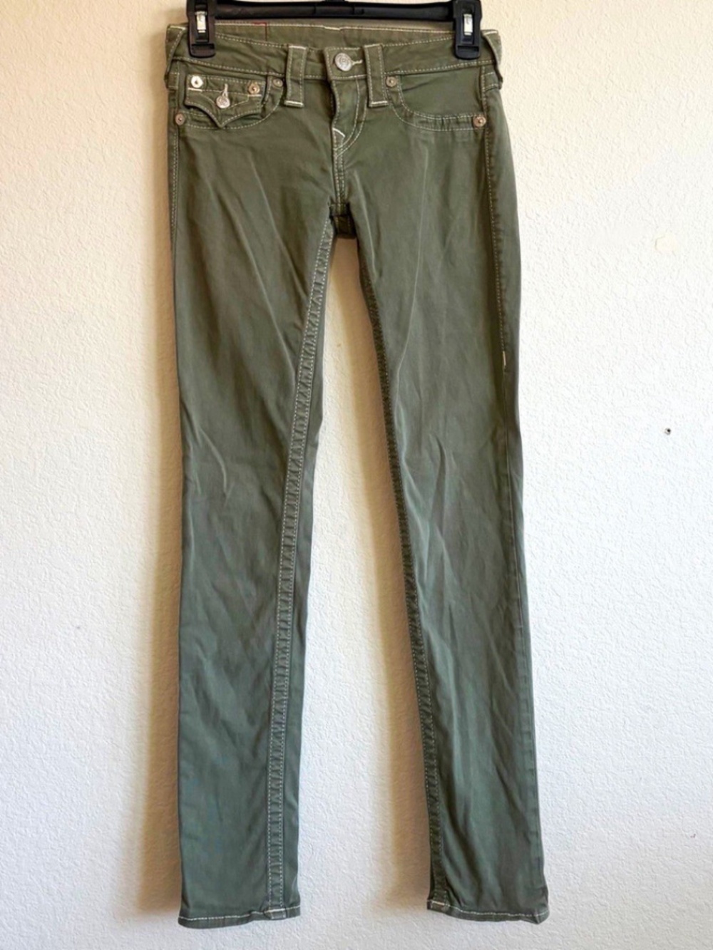 True Religion Womens Size 25 Skinny Flap Nat Pants Low Rise Olive Green